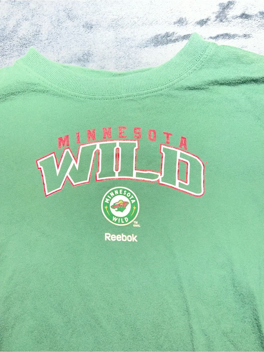 Reebok Minnesota Wild Dark Green Long Sleeve Kids Tee with Red Accents